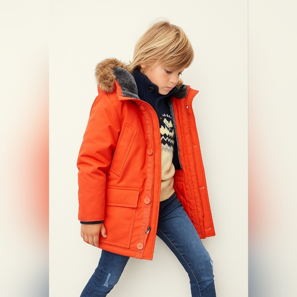 GAP Other - NWOT Gap Kids Warmest Down Parka In Lava Orange Fur Hood Insulated Size Large